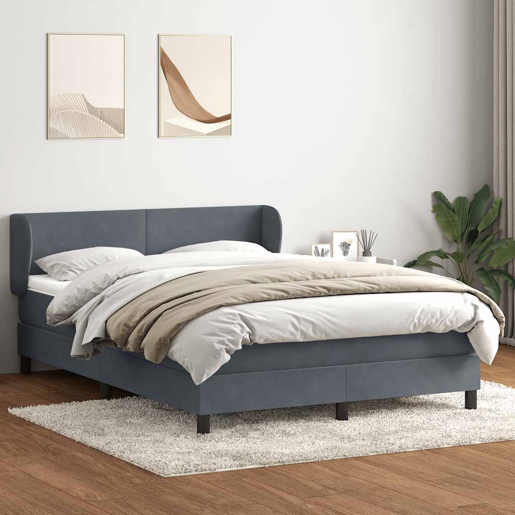 Dark grey slatted bed base and mattress 140x210cm velvet