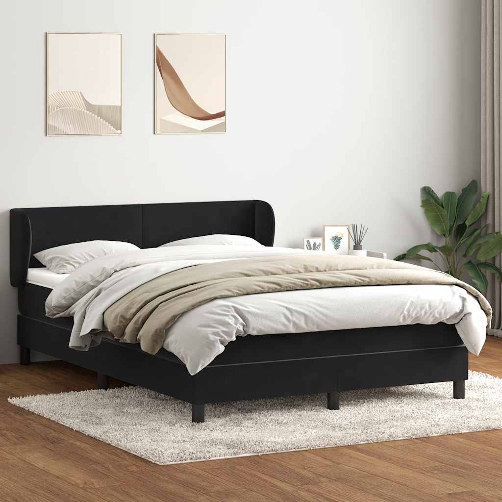 Sommier à lattes de lit avec matelas noir 140x210 cm velours