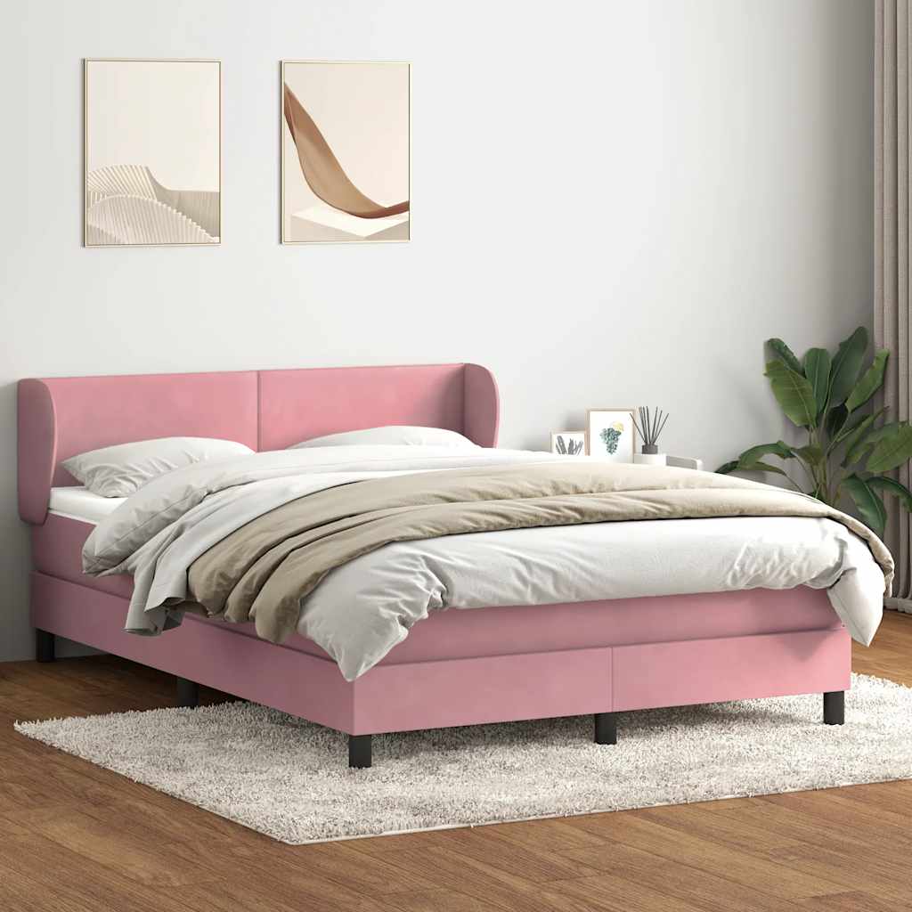 Slatted bed base with pink mattress 160x210 cm velvet