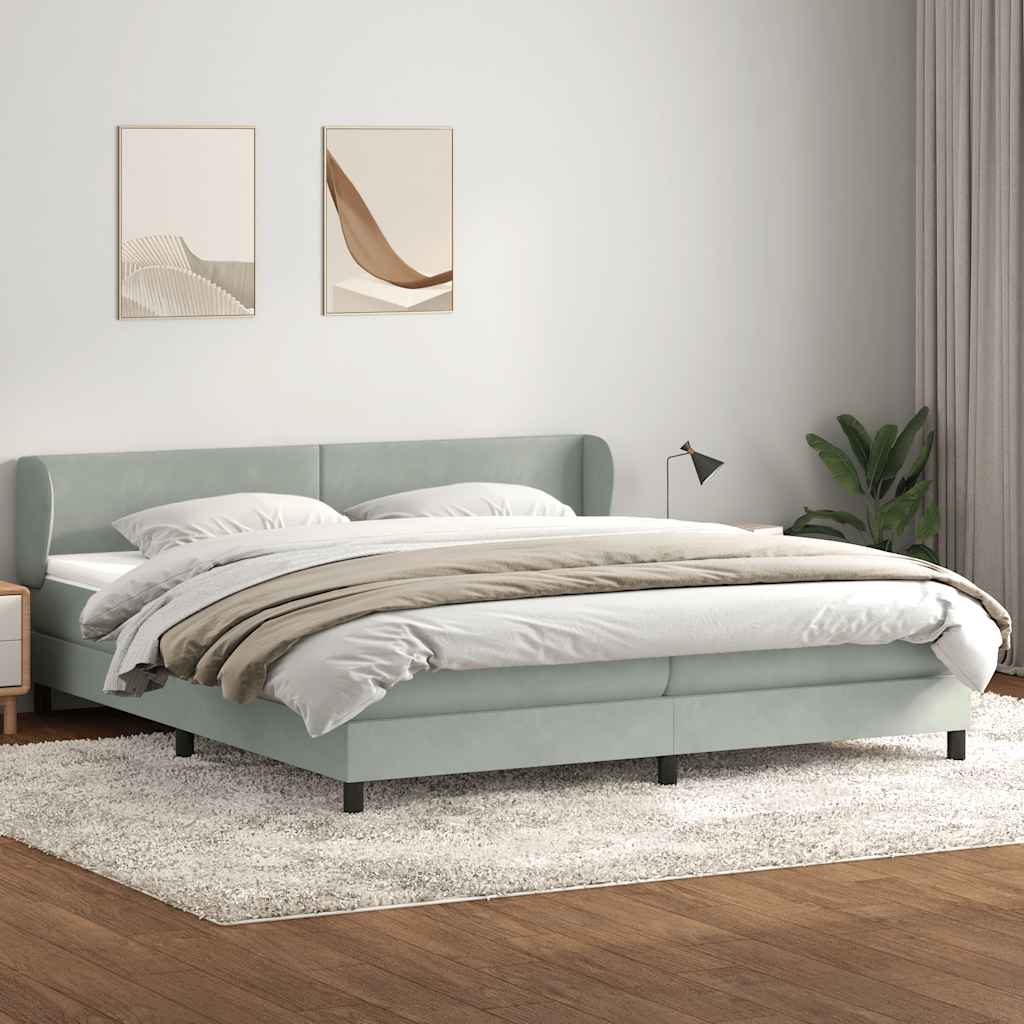 Sommier à lattes de lit et matelas gris clair 180x210cm velours