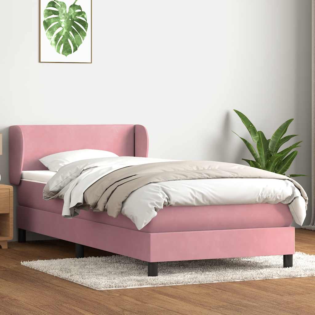 Sommier à lattes de lit avec matelas rose 80x220 cm velours