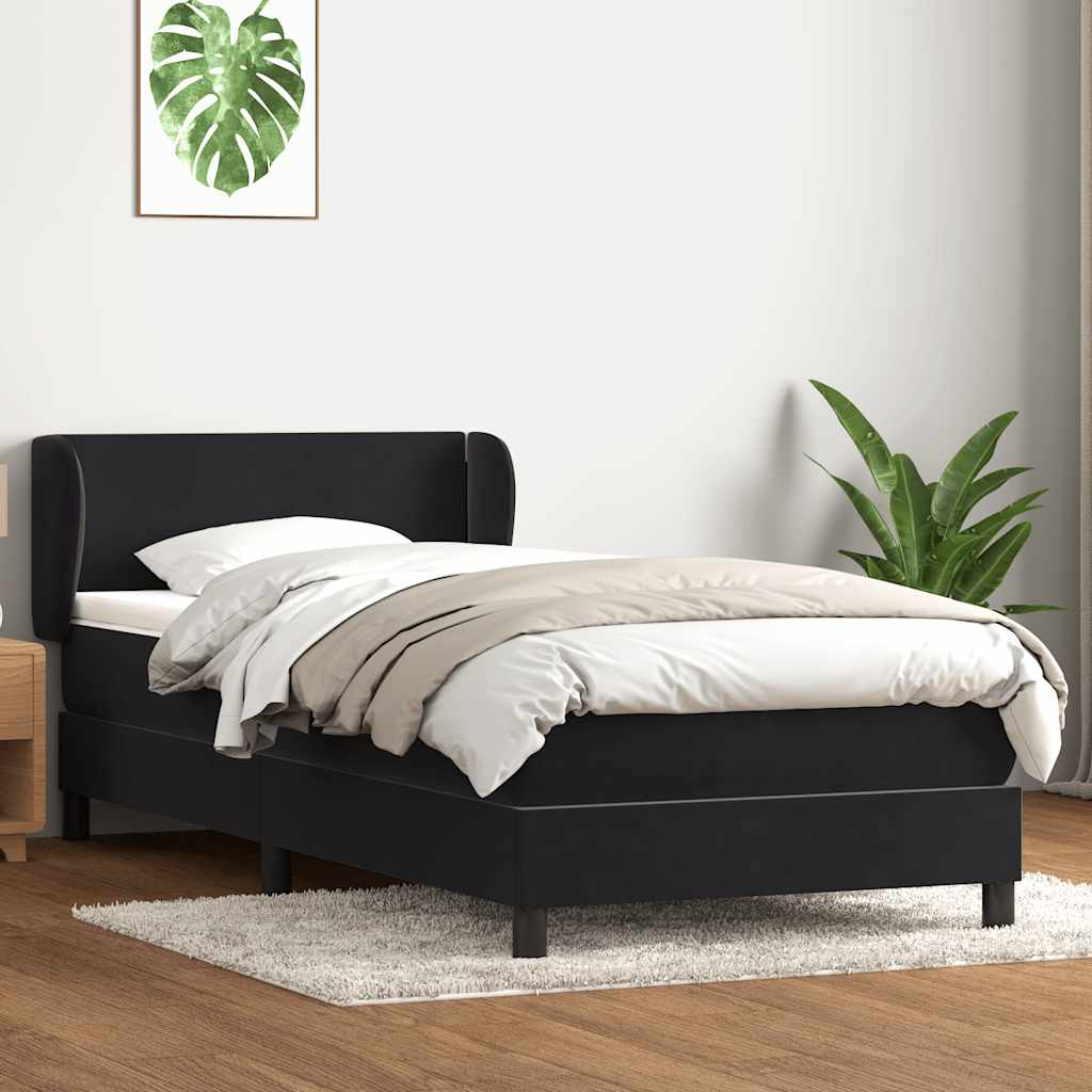 Sommier à lattes de lit avec matelas noir 100x220 cm velours