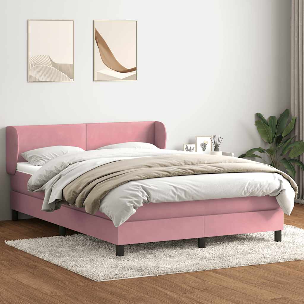 Sommier à lattes de lit avec matelas rose 140x220 cm velours