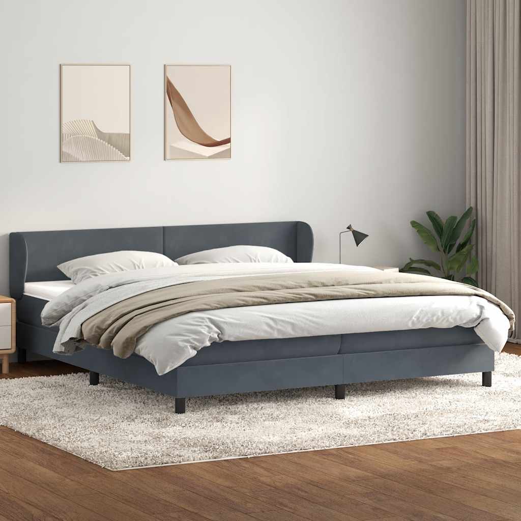 Sommier à lattes de lit et matelas gris foncé 200x220cm velours