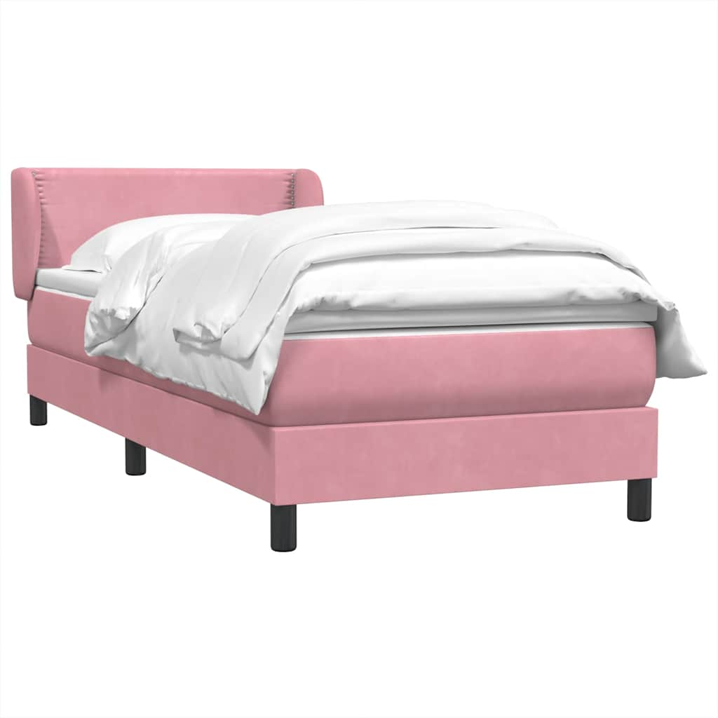 Sommier à lattes de lit avec matelas rose 90x210 cm velours