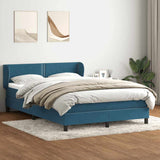 Dark blue slatted bed base and mattress 140x210cm velvet