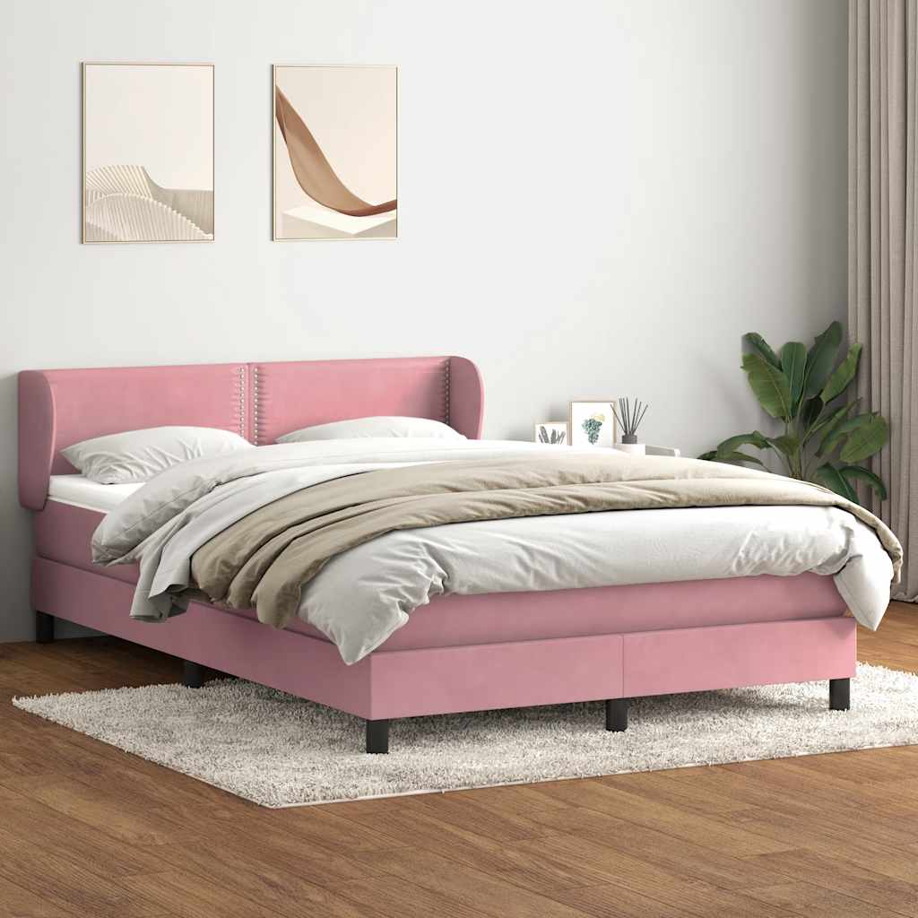 Sommier à lattes de lit avec matelas rose 160x210 cm velours