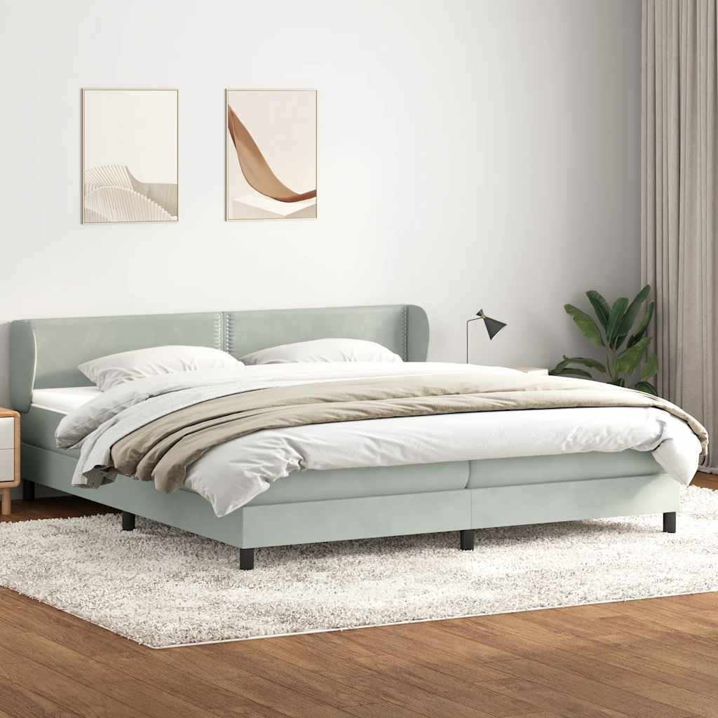 Sommier à lattes de lit et matelas gris clair 180x210cm velours