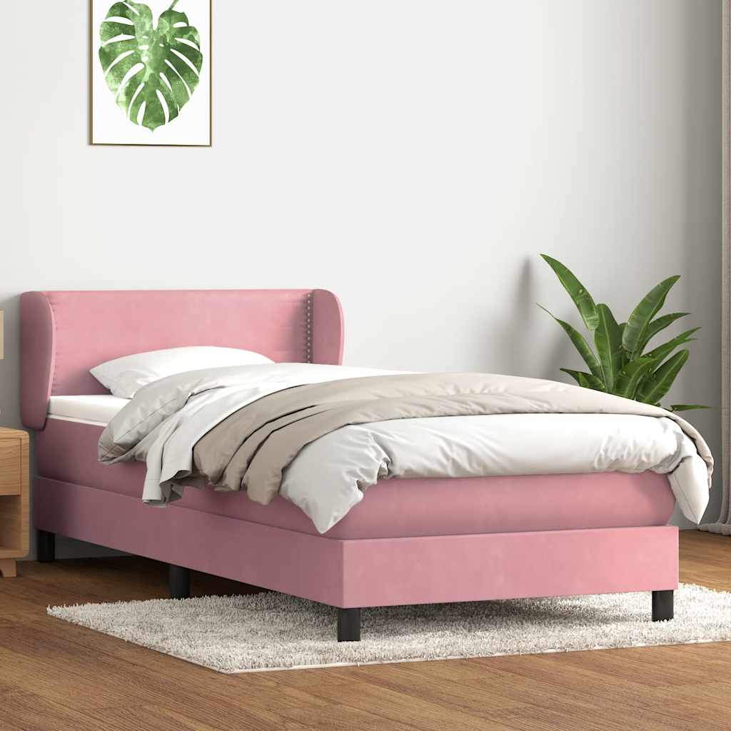 Sommier à lattes de lit avec matelas rose 80x220 cm velours