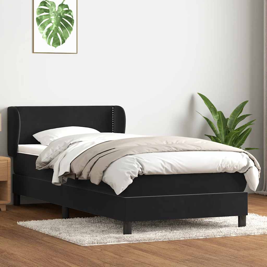 Sommier à lattes de lit avec matelas noir 90x220 cm velours