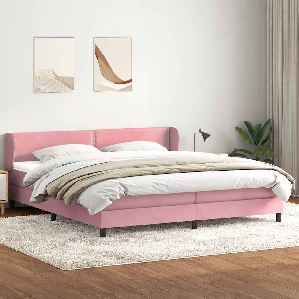 Sommier à lattes de lit avec matelas rose 180x220 cm velours