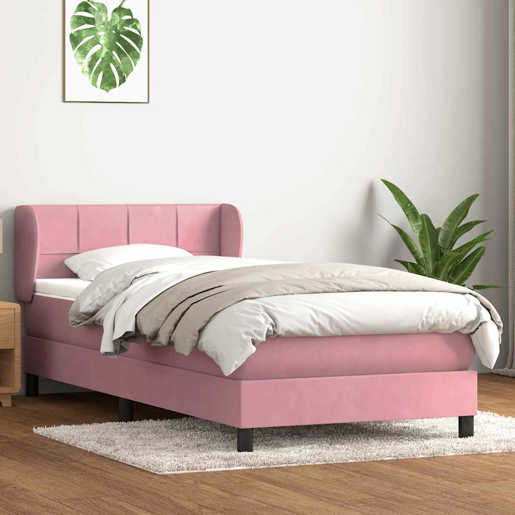 Sommier à lattes de lit avec matelas rose 80x210 cm velours