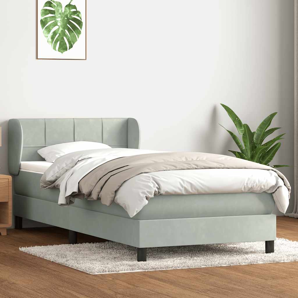 Sommier à lattes de lit et matelas gris clair 90x210 cm velours