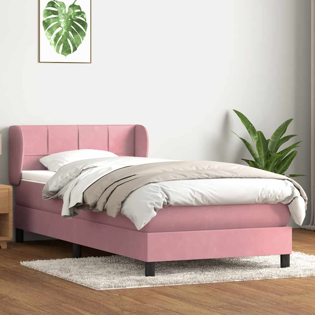 Sommier à lattes de lit avec matelas rose 90x210 cm velours