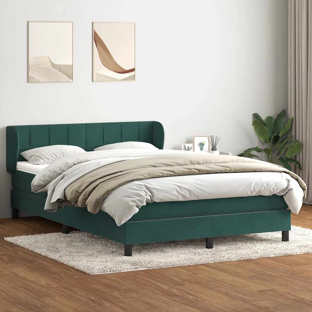 Dark green slatted bed base and mattress 140x210cm velvet