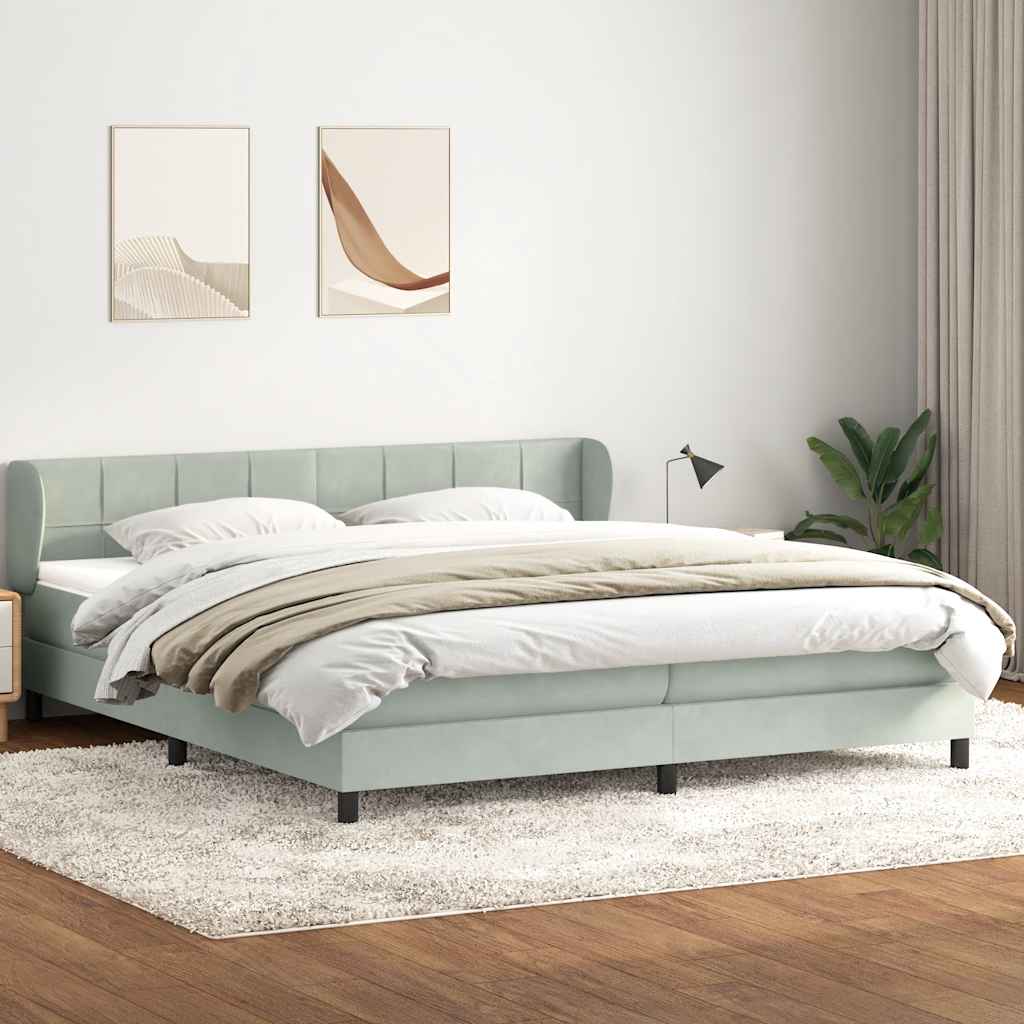 Sommier à lattes de lit et matelas gris clair 180x210cm velours