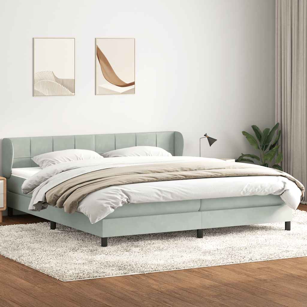 Sommier à lattes de lit et matelas gris clair 200x210cm velours