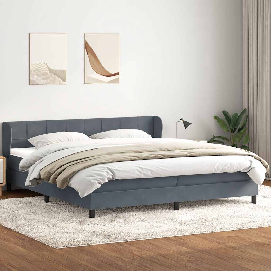 Sommier à lattes de lit et matelas gris foncé 200x210cm velours