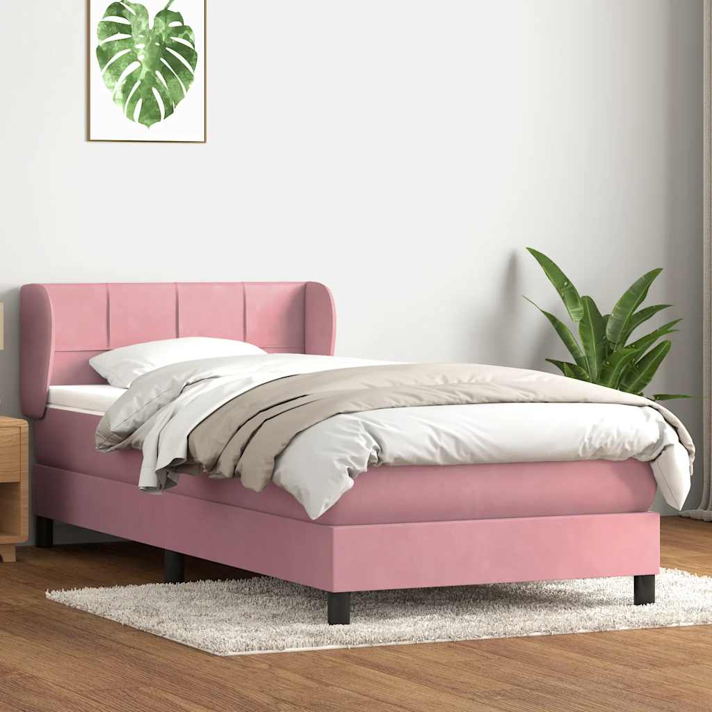 Sommier à lattes de lit avec matelas rose 100x220 cm velours