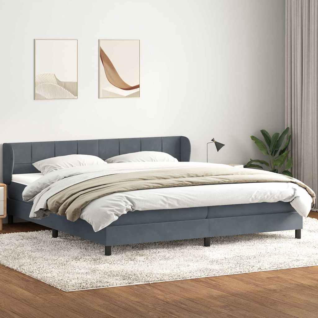 Sommier à lattes de lit et matelas gris foncé 180x220cm velours