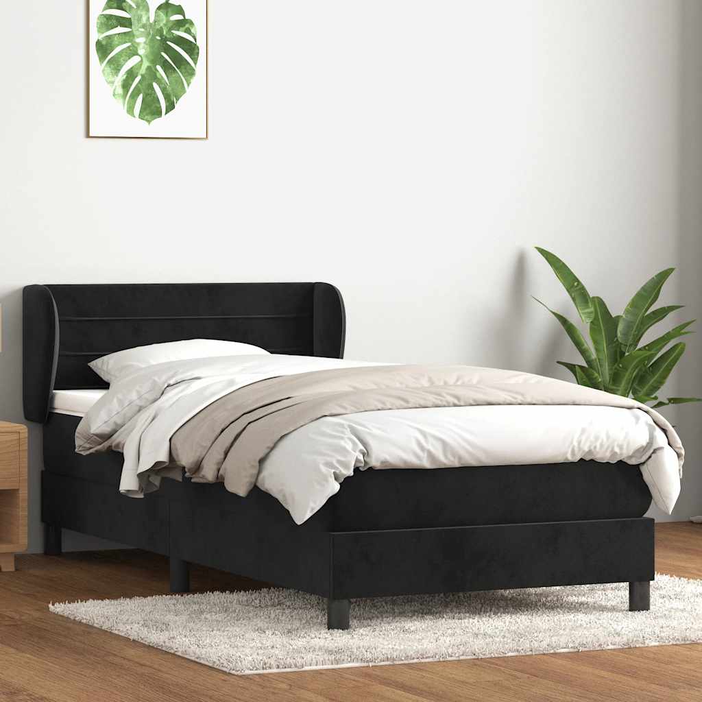 Sommier à lattes de lit avec matelas noir 80x210 cm velours