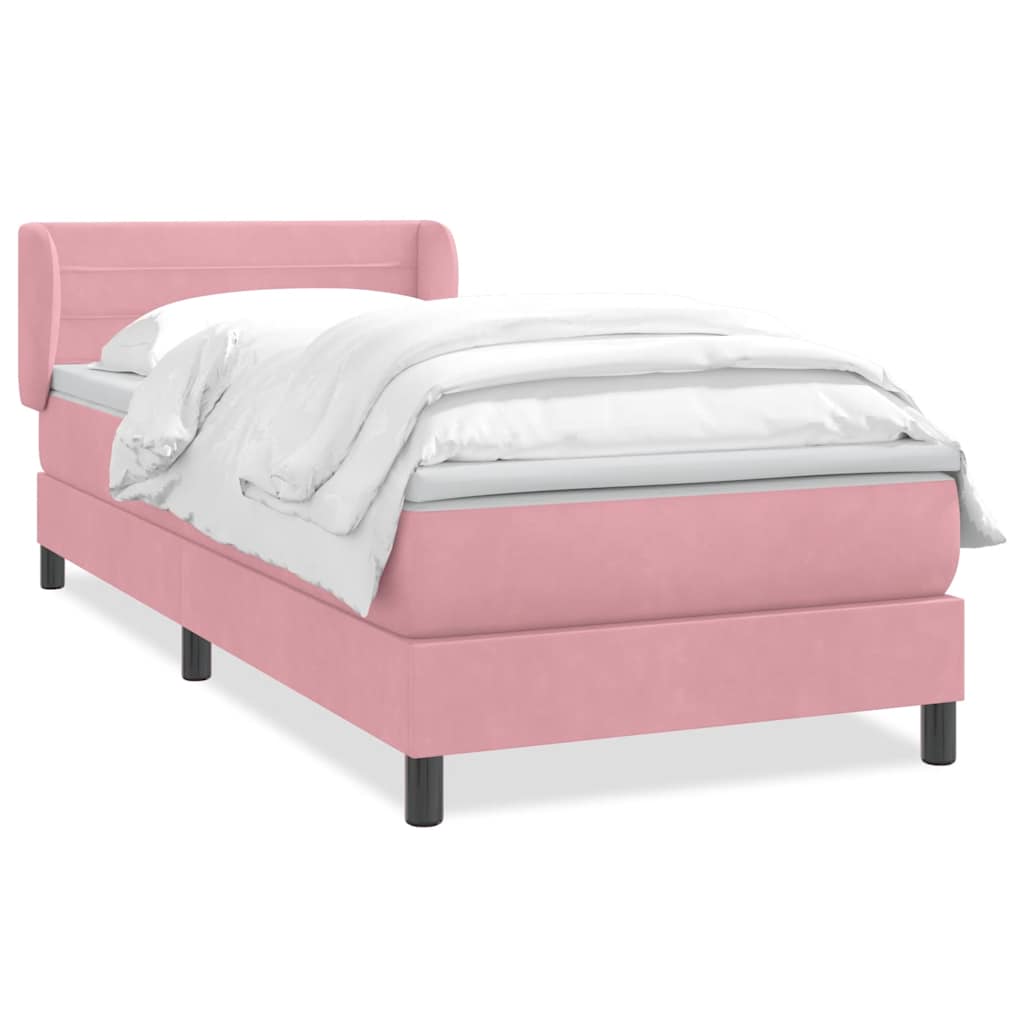 Sommier à lattes de lit avec matelas rose 80x210 cm velours