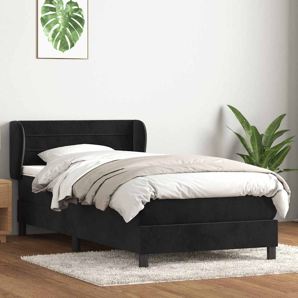 Sommier à lattes de lit avec matelas noir 100x210 cm velours