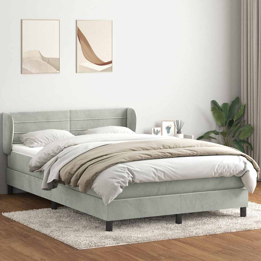 Sommier à lattes de lit et matelas gris clair 140x210cm velours