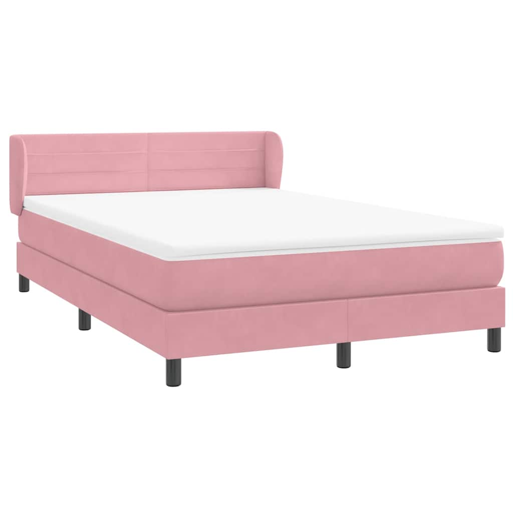 Sommier à lattes de lit avec matelas rose 140x210 cm velours