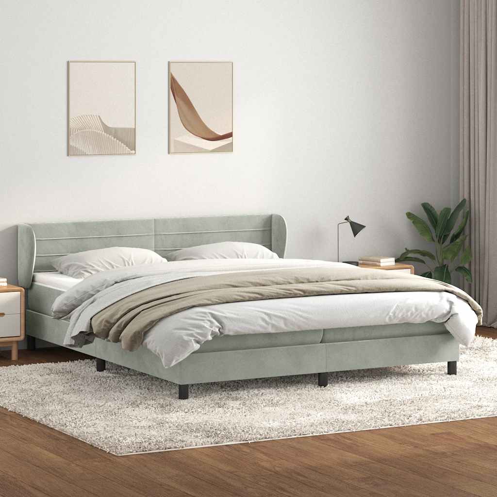 Sommier à lattes de lit et matelas gris clair 200x210cm velours