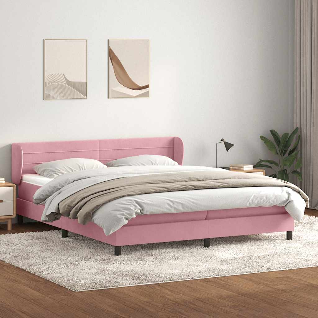 Sommier à lattes de lit avec matelas rose 200x210 cm velours