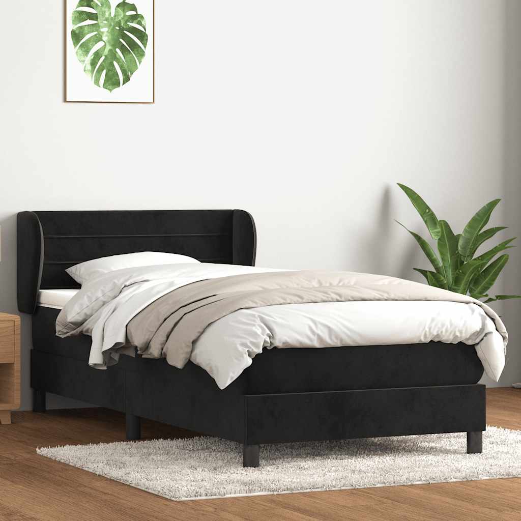 Sommier à lattes de lit avec matelas noir 90x220 cm velours