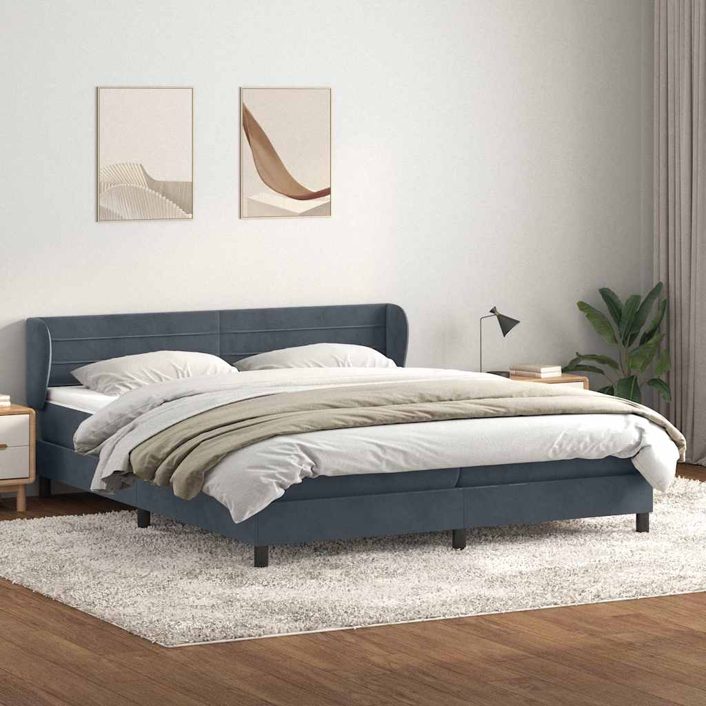 Dark grey slatted bed base and mattress 200x220cm velvet