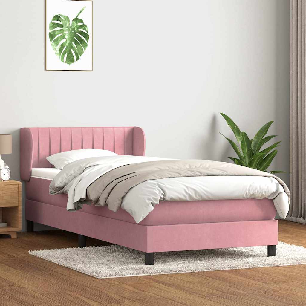 Sommier à lattes de lit avec matelas rose 80x210 cm velours