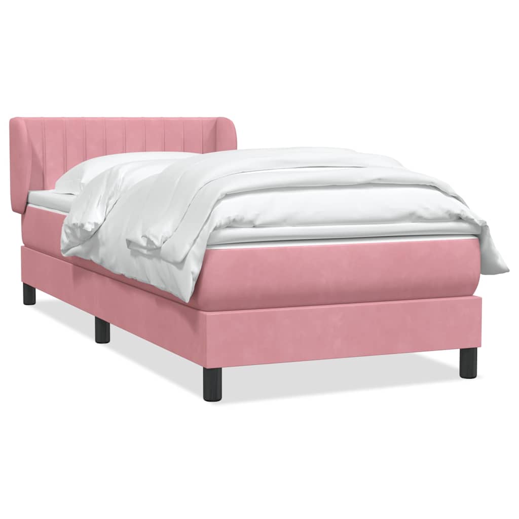 Sommier à lattes de lit avec matelas rose 90x210 cm velours