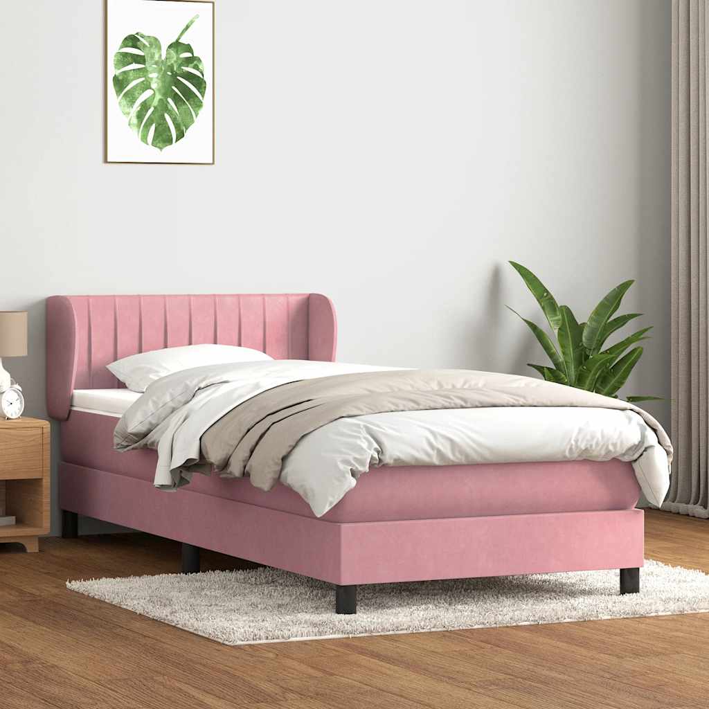 Sommier à lattes de lit avec matelas rose 90x210 cm velours