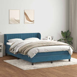 Dark blue slatted bed base and mattress 140x210cm velvet