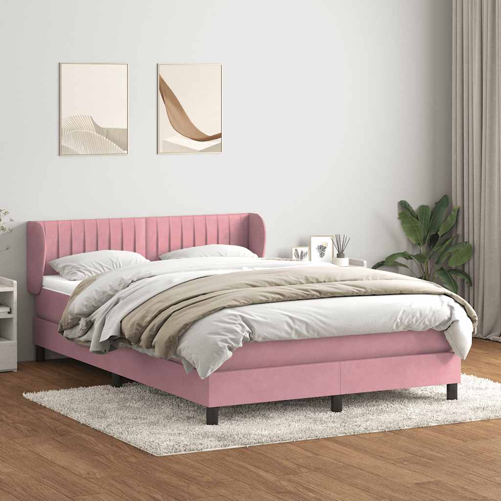 Sommier à lattes de lit avec matelas rose 160x220 cm velours