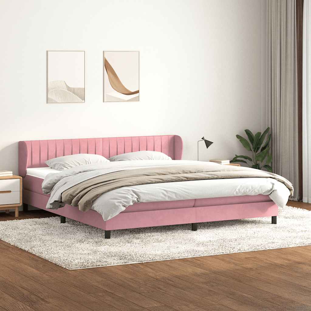 Sommier à lattes de lit avec matelas rose 180x220 cm velours