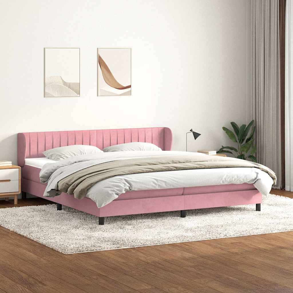 Sommier à lattes de lit avec matelas rose 200x220 cm velours