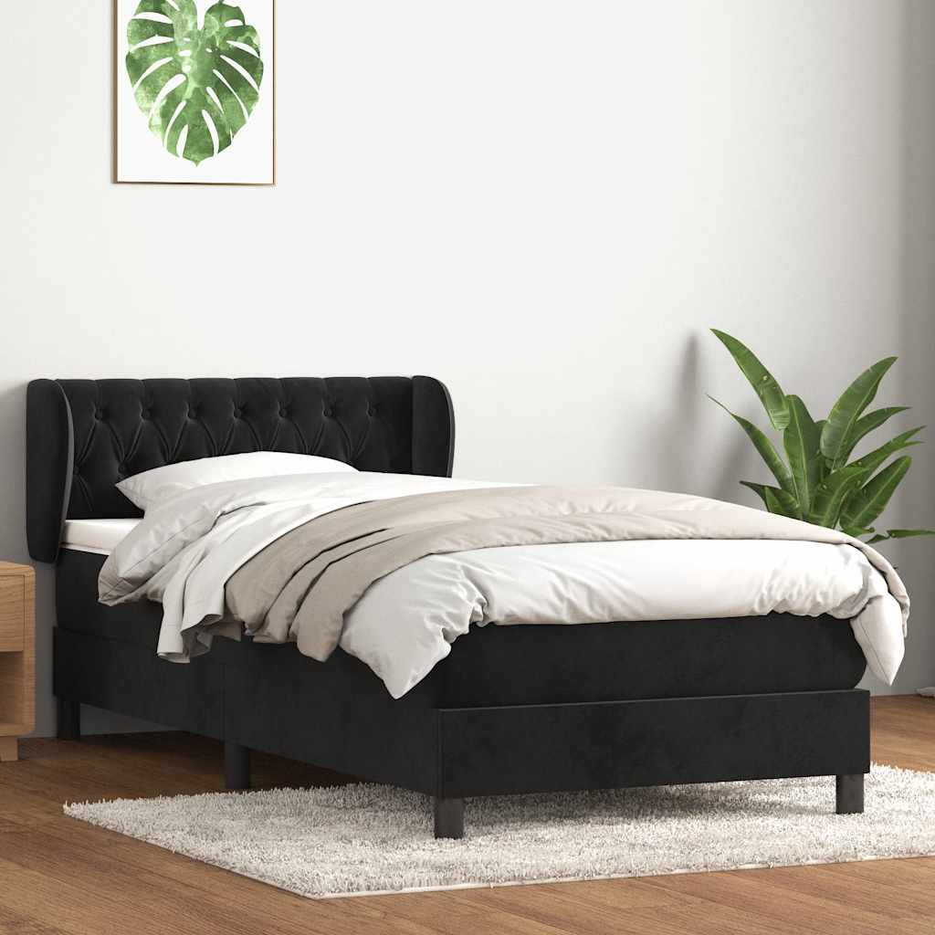 Sommier à lattes de lit avec matelas noir 90x210 cm velours