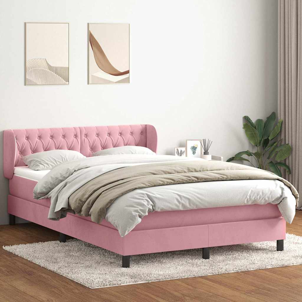 Sommier à lattes de lit avec matelas rose 140x210 cm velours