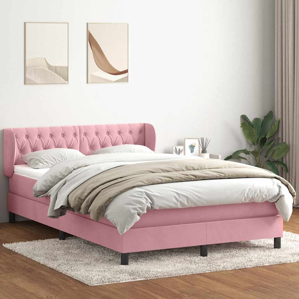 Sommier à lattes de lit avec matelas rose 160x210 cm velours