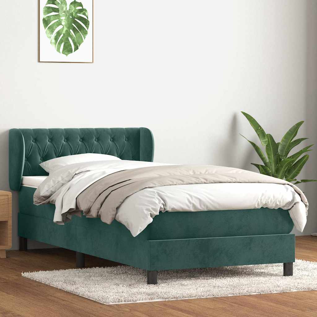 Dark green slatted bed base and mattress 100x220cm velvet