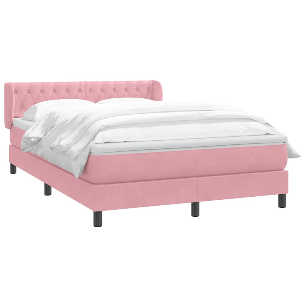 Sommier à lattes de lit avec matelas rose 140x220 cm velours