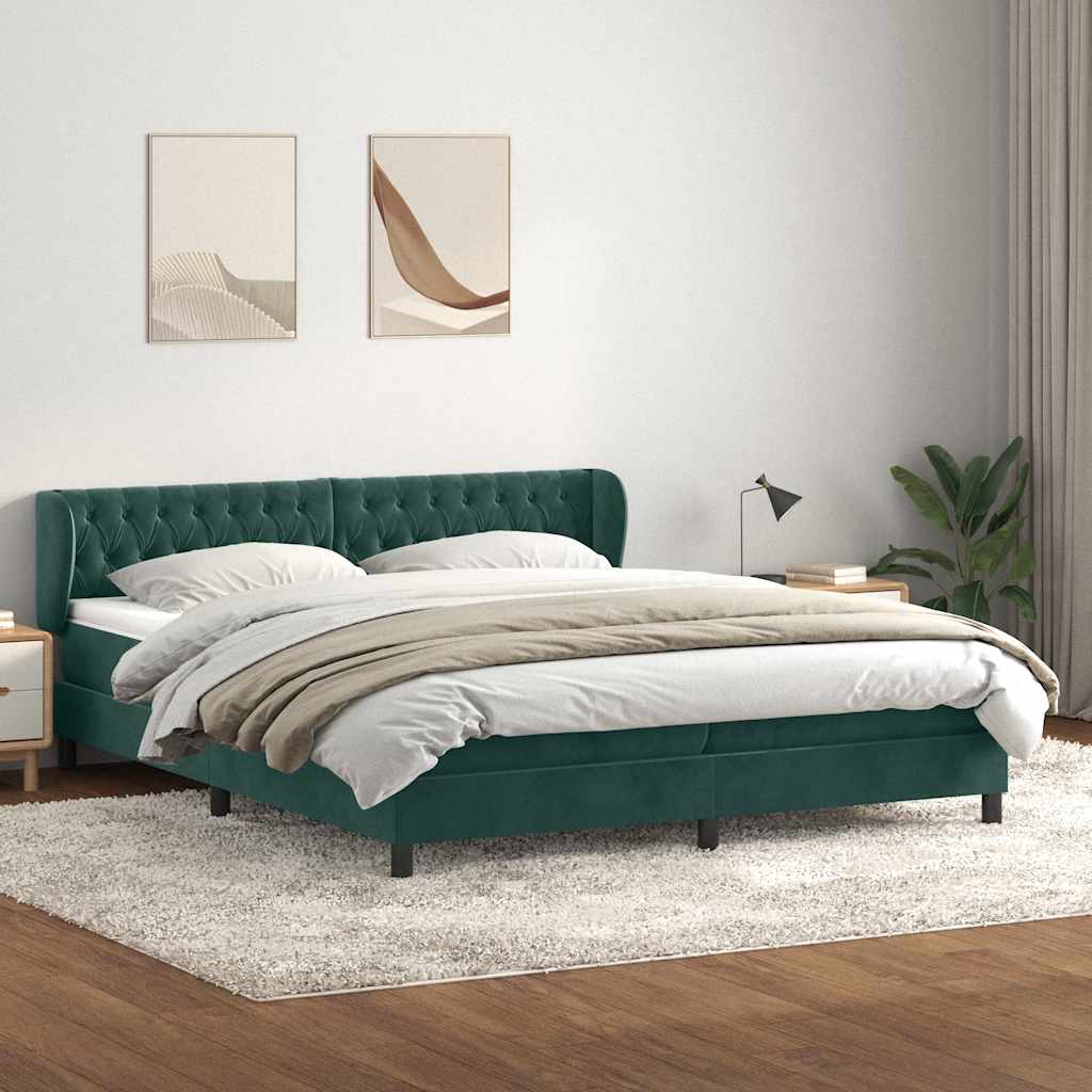 Sommier à lattes de lit et matelas vert foncé 180x220cm velours