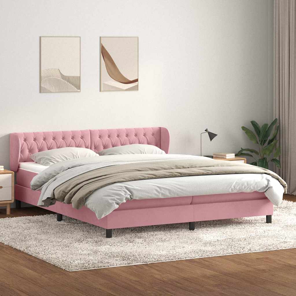 Sommier à lattes de lit avec matelas rose 200x220 cm velours