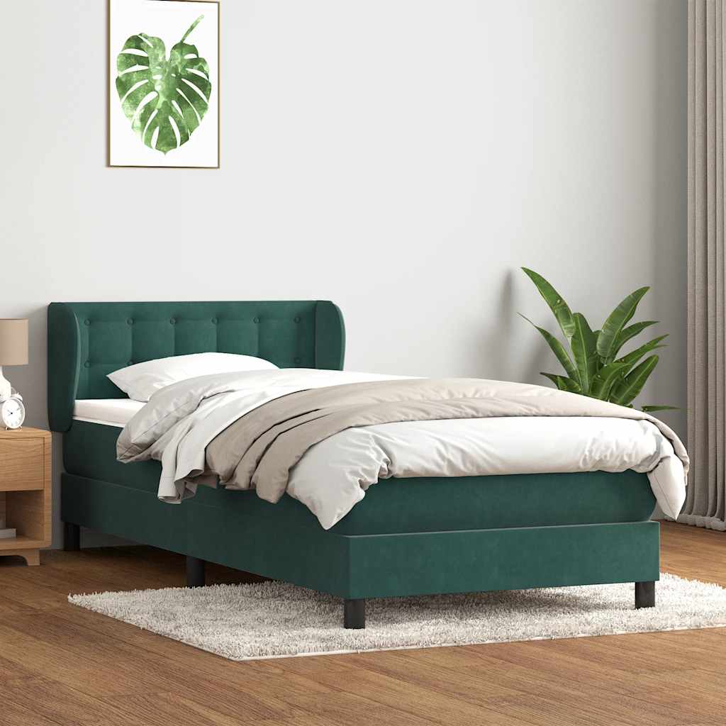 Sommier à lattes de lit et matelas vert foncé 80x210 cm velours