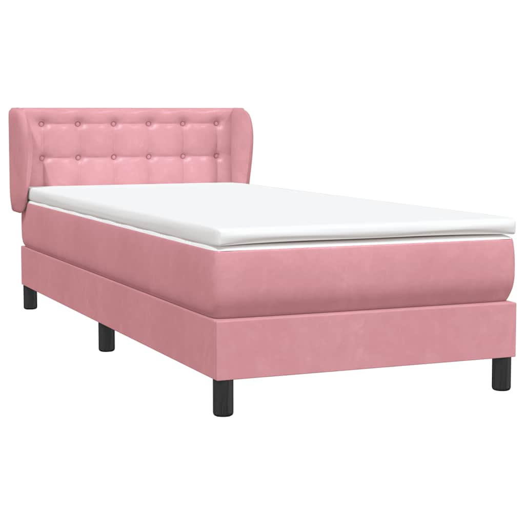 Sommier à lattes de lit avec matelas rose 90x210 cm velours