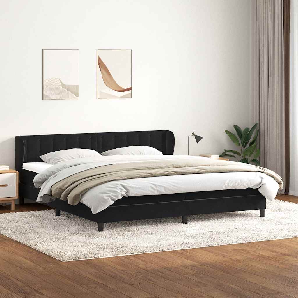 Sommier à lattes de lit avec matelas noir 180x210 cm velours